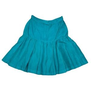 Ann Tjian Kenar 100% Silk Pleated Skirt Women's‎ 8 Teal Vintage 90's